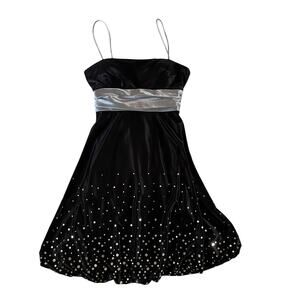 Y2K 2000s Black Sequin Bubble Hem Mini Dress Sz 1/2 Fairy Grunge Whimsygoth Prom